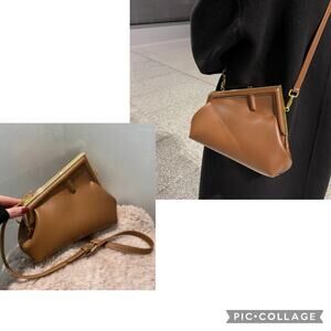 Luxury F Clutch Top Brand Vegan Leather Womens Brown Crossbody Purse Bag